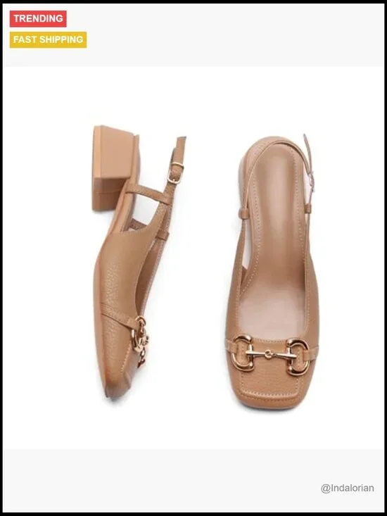 Faux Leather Slingback Mary Jane Heels Low Block Heel Pumps - Picture 3 of 5